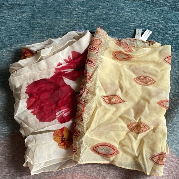 (2) Vintage Halston & Casual Floral Silk Bohemian Paisley Scarf Hair Wrap - Picture 1 of 10